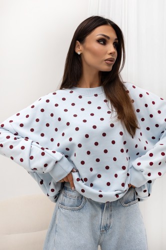 Uni Dots błękitny w bordowe grochy4.jpg