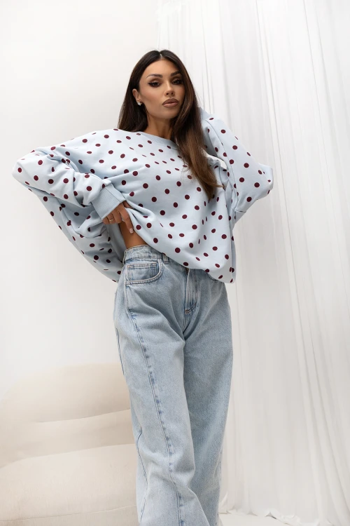 Uni Dots błękitny w bordowe grochy1.jpg